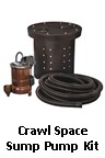 Crawl Space Kit includes Primary Sump Pump, water holding tank, and piping/tubing. Picture